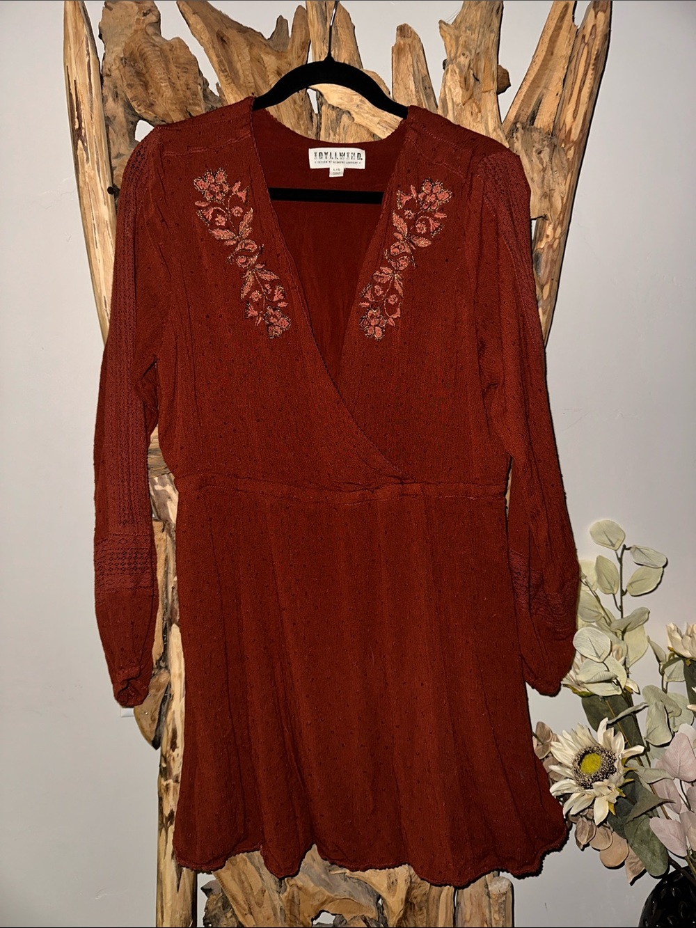 Shyanne Rust Floral Embroidered Wrap Dress